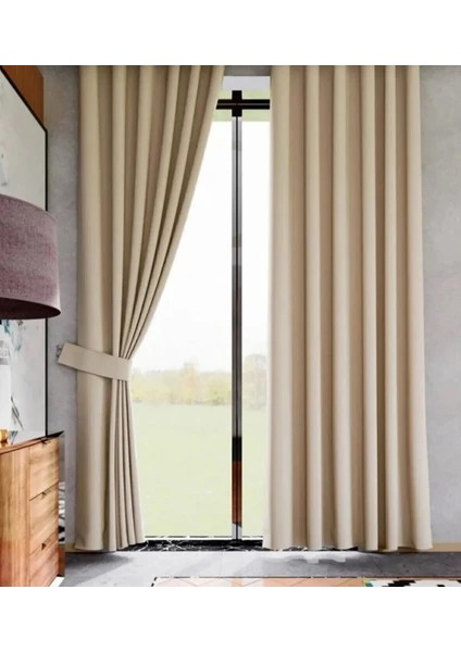 Bej Işık Geçirmez Blackout Karartma Saten Perde