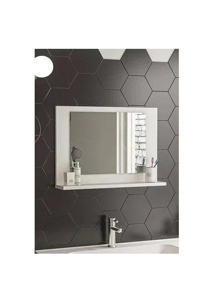 Beyaz Lavabo Aynası Dekoratif Raflı Wc-Banyo Modern