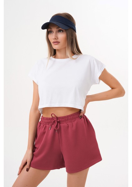Kadın Modal Beli Lastikli Bağcıklı Düz Basic Kısa Şort