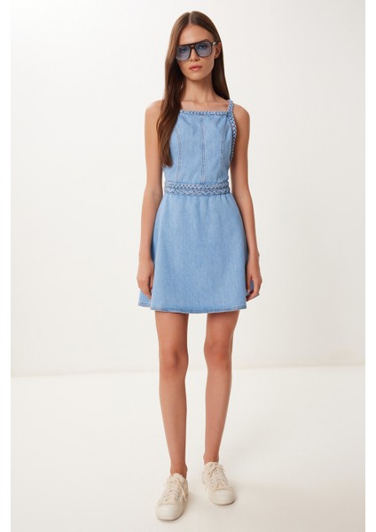 Sırt Dekolteli Mini Denim Elbise