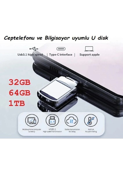 Typc-E Girişlihem Televizyona Hemtelefonausb 1 Tb Flash Bellek