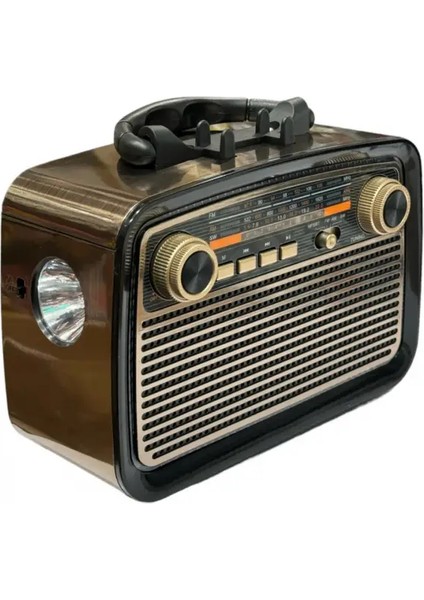 Auris Ktf 1467 Nostalji Radyo LED Fener Işıklı Bluetooth Hoparlör Usb-Sd Kart Giriş Şarjlı Bataryalı Pilli