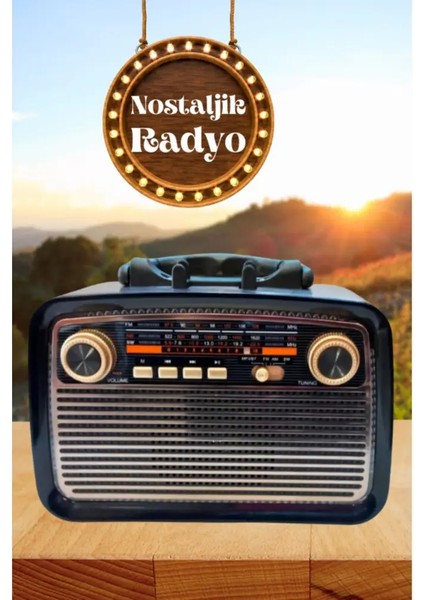Auris Ktf 1467 Nostalji Radyo LED Fener Işıklı Bluetooth Hoparlör Usb-Sd Kart Giriş Şarjlı Bataryalı Pilli