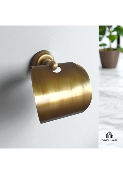Isaoğlu Yapı Antik Gold Kapaklı Kağıtlık Klasik Tasarım Vintage Model Tuvalet Kağıtlığı Eskitme Gold