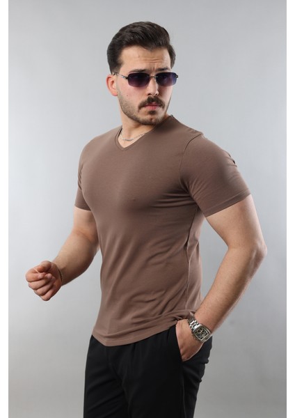 Erkek %100 Pamuk Slim Fit Dar Kesim V Yaka Basic Tişört modelleri