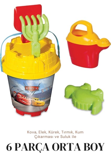 6'lı Orta Boy Plaj Kum Kovası Seti, Arabalar, Deniz ve Oyun Için Mavi Sarı Renk modelleri