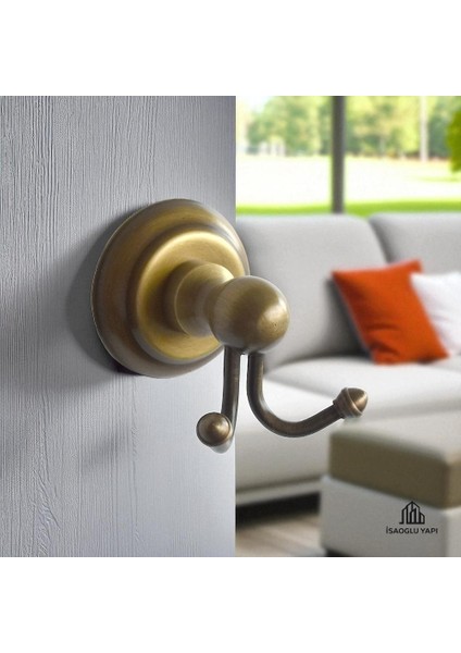 Isaoğlu Yapı Antik Gold Bornozluk Ikili Askılık Vintage Seri Pirinç Malzeme Askılık