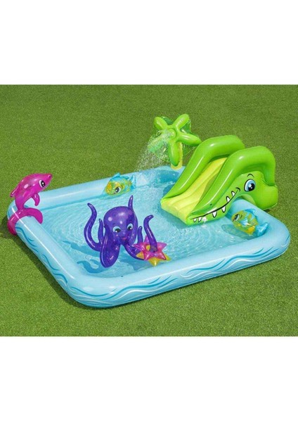 Yeşil Timsah Temalı Kaydıraklı Fıskiyeli Havuz ve Hediye Pompa ile Keyifli Anlar modelleri