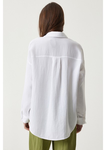 Oversize Basic Müslin Gömlek Beyaz LMX0002