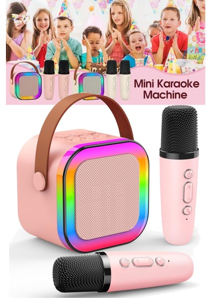 K12 Karaoke Makinesi | Taşınabilir Bluetooth Hoparlörlü | 2 Kablosuz Mikrofon Hediyeli | Eğlence Deneyimi