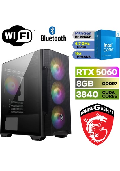 Şafak -Gaming Pc Ddr5 – Rtx 5060 8 GB – Intel I5 14400F – 16 GB Ddr5 Ram – 1 Tb M.2 SSD -Windows 11 Pro
