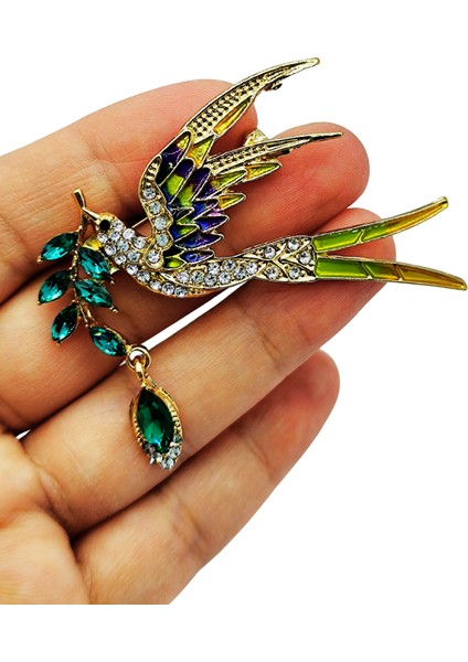 Zümrüt Zeytin Dalı Kuşu Broş