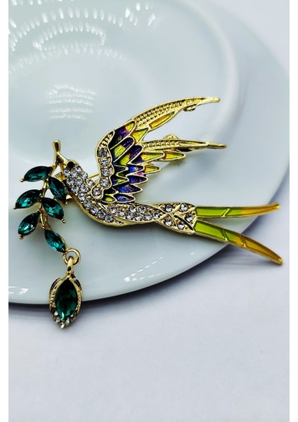 Zümrüt Zeytin Dalı Kuşu Broş modelleri