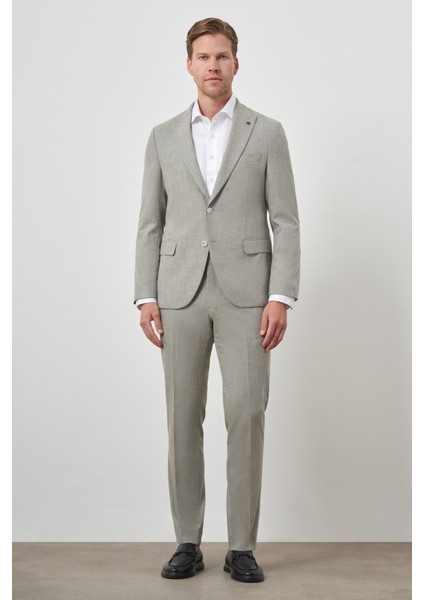 Erkek Yeşil Trend Poliviskon Slim Fit Sivri Yaka Takım Elbise