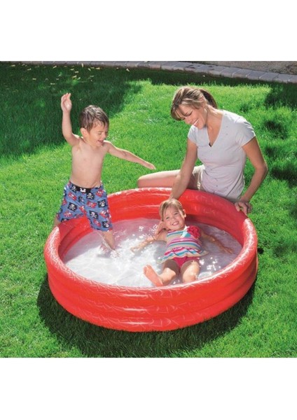 Kırmızı Yaldızlı Çocuk Şişme Havuz 122CM x 25CM, Eğlenceli ve Renkli Yaz Aktivitesi