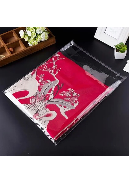 50 Adet 26X42 cm Bantlı Yapışkanlı Şeffaf Opp Jelatin Poşet, Şeffaf Poşet ( 26X37+5 Cm)