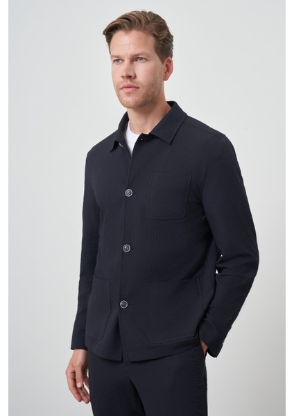 Erkek Lacivert Mevsimlik Worker Gömlek modelleri