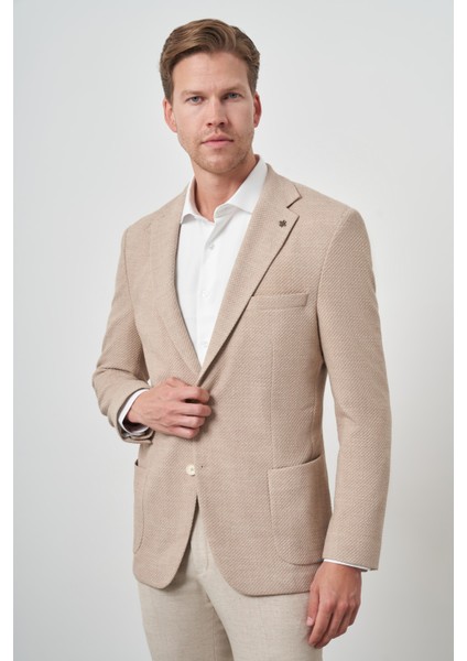 Erkek Bej Trend Dynamic Fit Mono Yaka Ceket