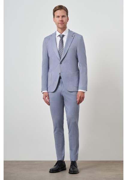 Erkek Indigo Trend Slim Fit Mono Yaka Takım Elbise