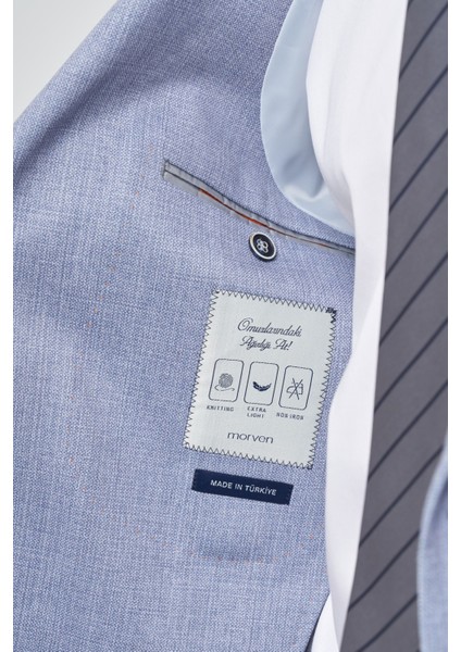 Erkek Indigo Trend Slim Fit Mono Yaka Takım Elbise