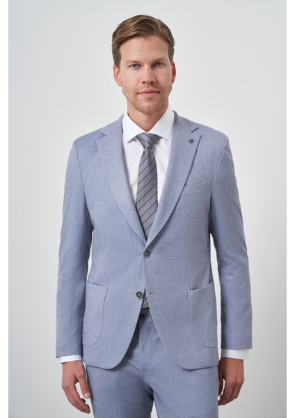 Erkek Indigo Trend Slim Fit Mono Yaka Takım Elbise