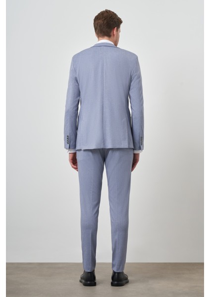 Erkek Indigo Trend Slim Fit Mono Yaka Takım Elbise
