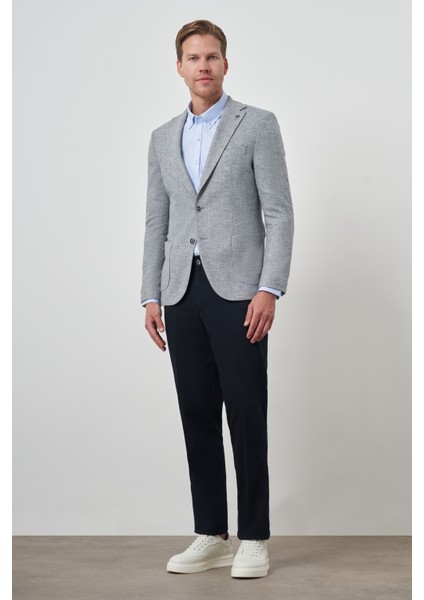 Erkek Lacivert Keten Dokuma Slim Fit Mono Yaka Ceket fiyatları