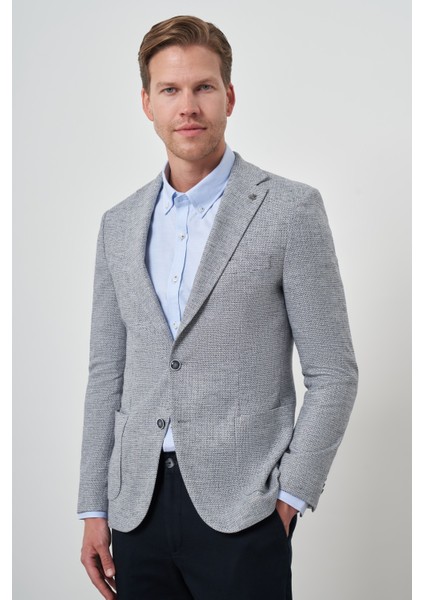 Erkek Lacivert Keten Dokuma Slim Fit Mono Yaka Ceket modelleri
