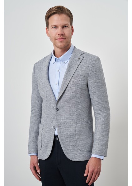 Erkek Lacivert Keten Dokuma Slim Fit Mono Yaka Ceket fırsatları