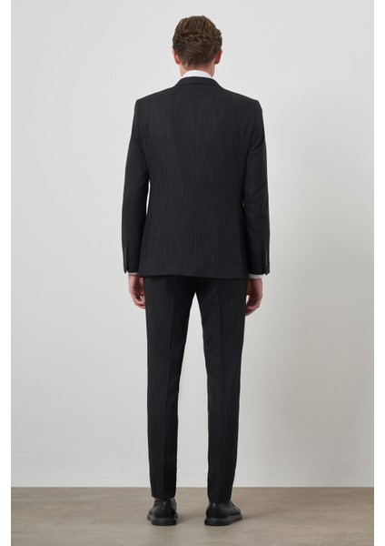 Erkek Siyah Trend Yelekli Slim Fit Sivri Yaka Takım Elbise