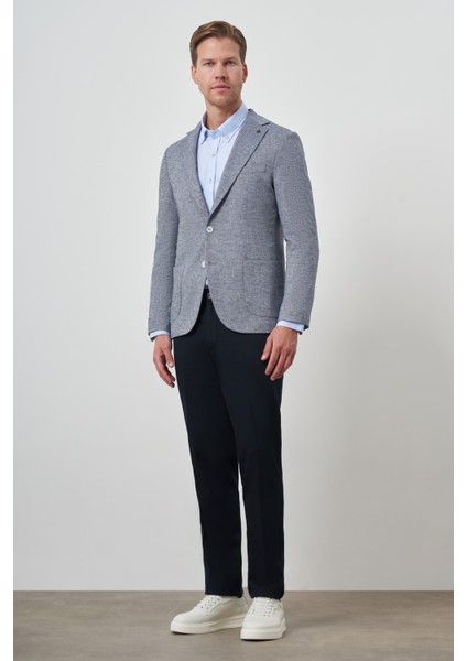 Erkek Lacivert Keten Dokuma Slim Fit Mono Yaka Ceket fiyatları