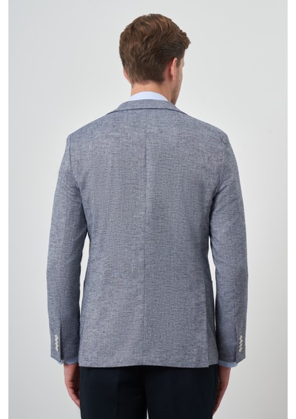 Erkek Lacivert Keten Dokuma Slim Fit Mono Yaka Ceket fırsatları