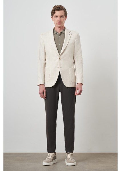 Erkek Bej Keten Trend Slim Fit Mono Yaka Ceket fiyatları