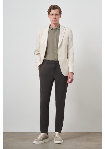Erkek Bej Keten Trend Slim Fit Mono Yaka Ceket modelleri