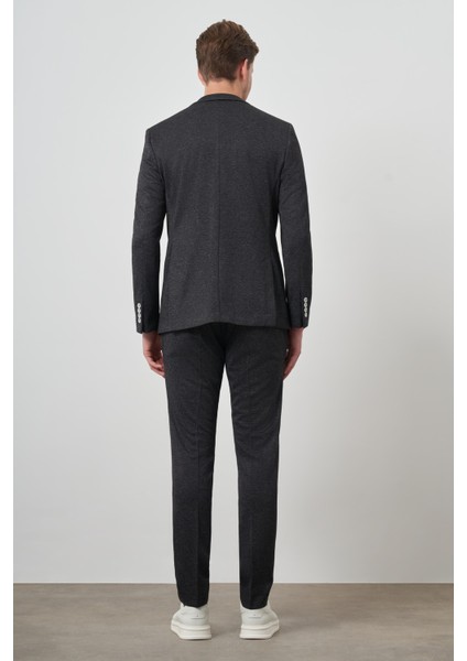 Erkek Siyah Trend Slim Fit Yandan Lastikli Mono Yaka Takım Elbise