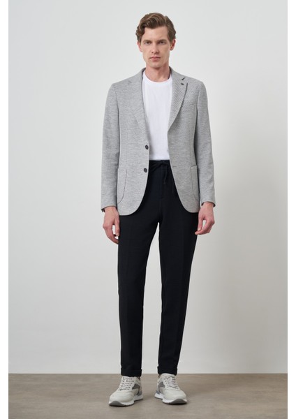 Erkek Gri Keten Dokuma Desenli Slim Fit Mono Yaka Ceket modelleri