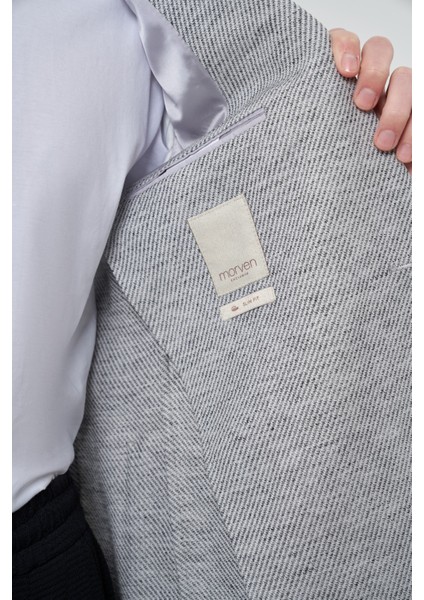 Erkek Gri Keten Dokuma Desenli Slim Fit Mono Yaka Ceket fırsatları