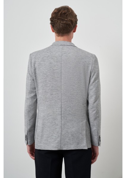 Erkek Gri Keten Dokuma Desenli Slim Fit Mono Yaka Ceket indirimleri