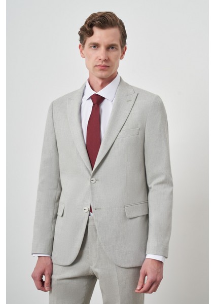 Erkek Gri Trend Poliviskon Slim Fit Sivri Yaka Takım Elbise