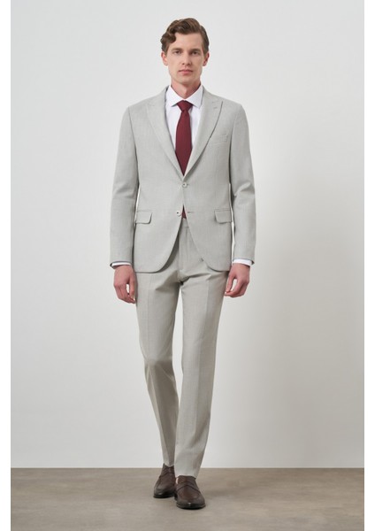 Erkek Gri Trend Poliviskon Slim Fit Sivri Yaka Takım Elbise