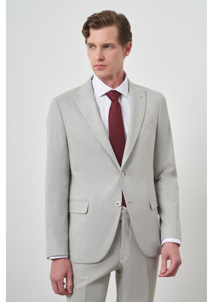 Erkek Gri Trend Poliviskon Slim Fit Sivri Yaka Takım Elbise