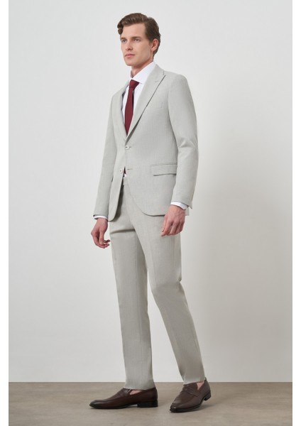 Erkek Gri Trend Poliviskon Slim Fit Sivri Yaka Takım Elbise