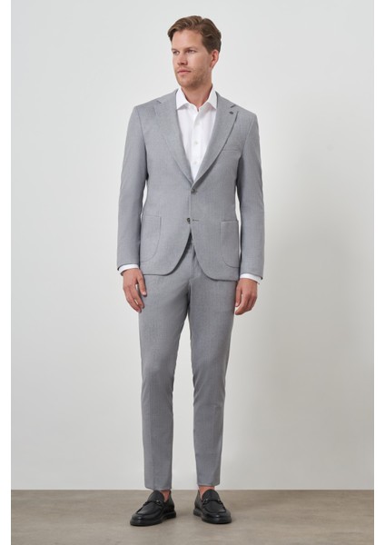 Erkek Gri Trend Slim Fit Mono Yaka Takım Elbise
