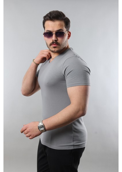 Erkek %100 Pamuk Slim Fit Dar Kesim V Yaka Basic Tişört modelleri