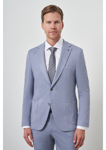 Erkek Indigo Trend Slim Fit Mono Yaka Takım Elbise