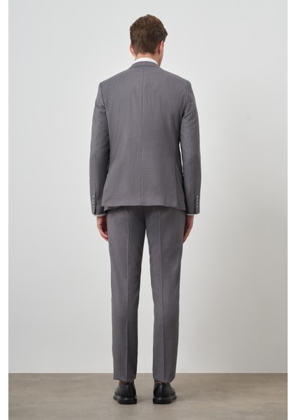 Erkek Gri Poliviskon Slim Fit Mono Yaka Takım Elbise