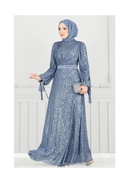 Göğsü Drapeli Tesettür Abiye fiyatları