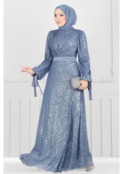 Göğsü Drapeli Tesettür Abiye modelleri