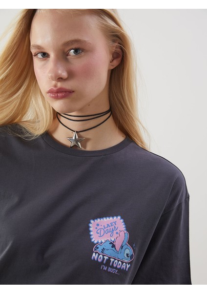 Yeni Sezon Bisiklet Yaka Stitch Baskili Kadin Tisort - S5OY16Z8 modelleri