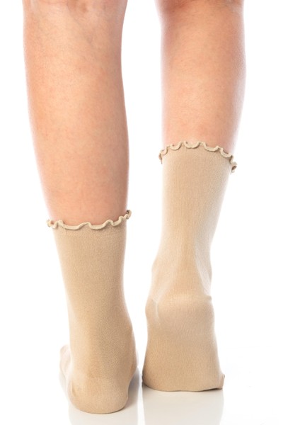 Bambu Kadın Lastiksiz Bej Fırfırlı Soket Dikişsiz Çorap 3'lü Paket / Iz Bırakmaz / Sıkmayan Çorap fırsatları